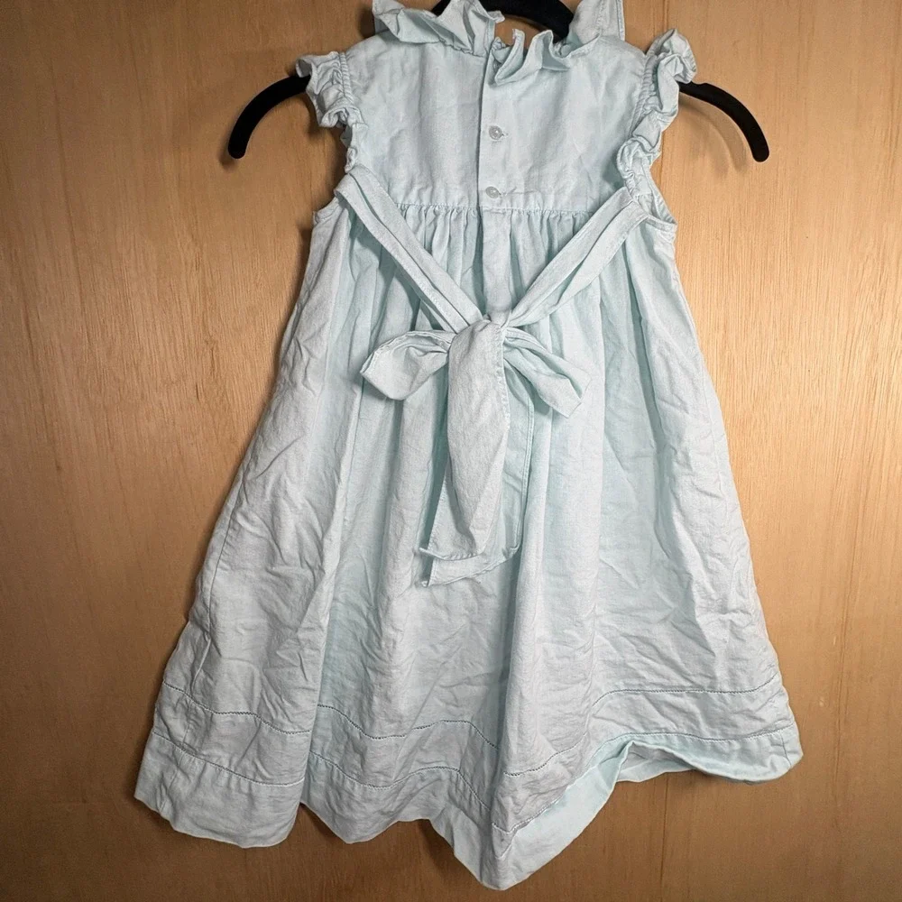 Sophie & Lucas Girls Blue Embroidered Ruffle Dress Size 6 SL3418 Sash Back